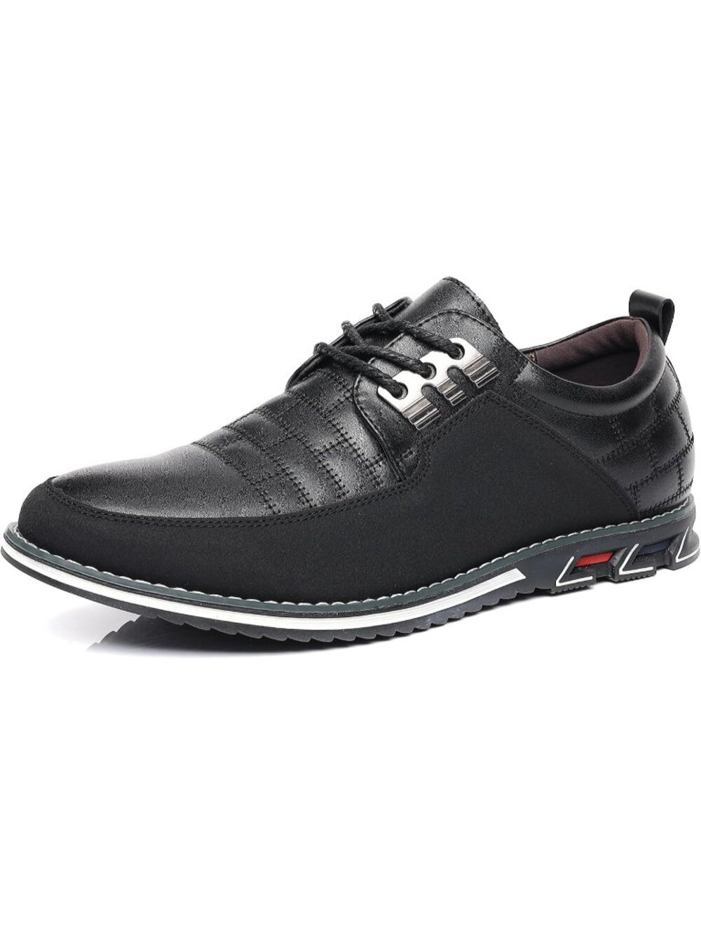 Men's Black Grid Textured Lace-Up Two-tone Flexible Derby Oxfords Dress Sneaker